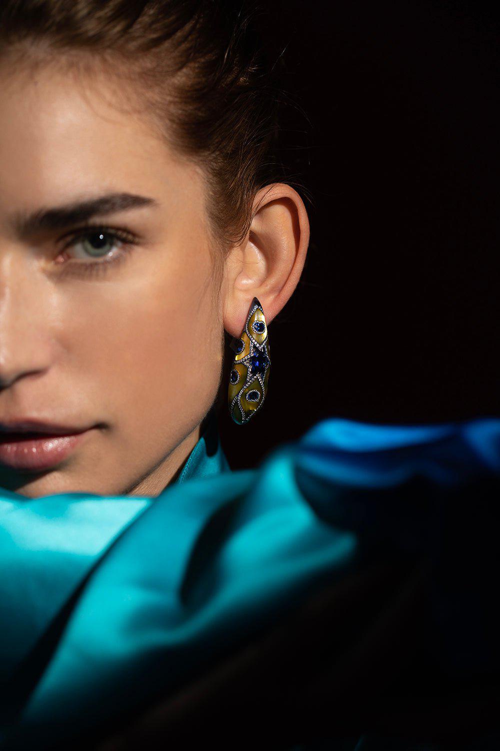 SABOO FINE JEWELS-Sapphire Diamond Earrings-TITANIUM
