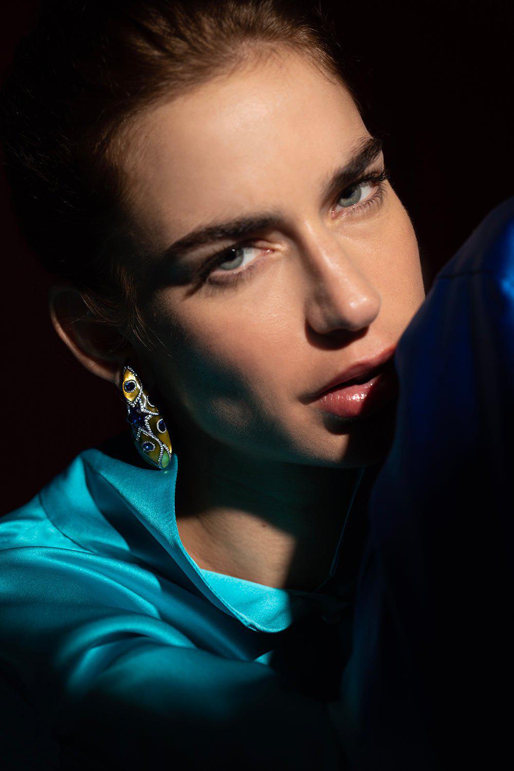 SABOO FINE JEWELS-Sapphire Diamond Earrings-TITANIUM