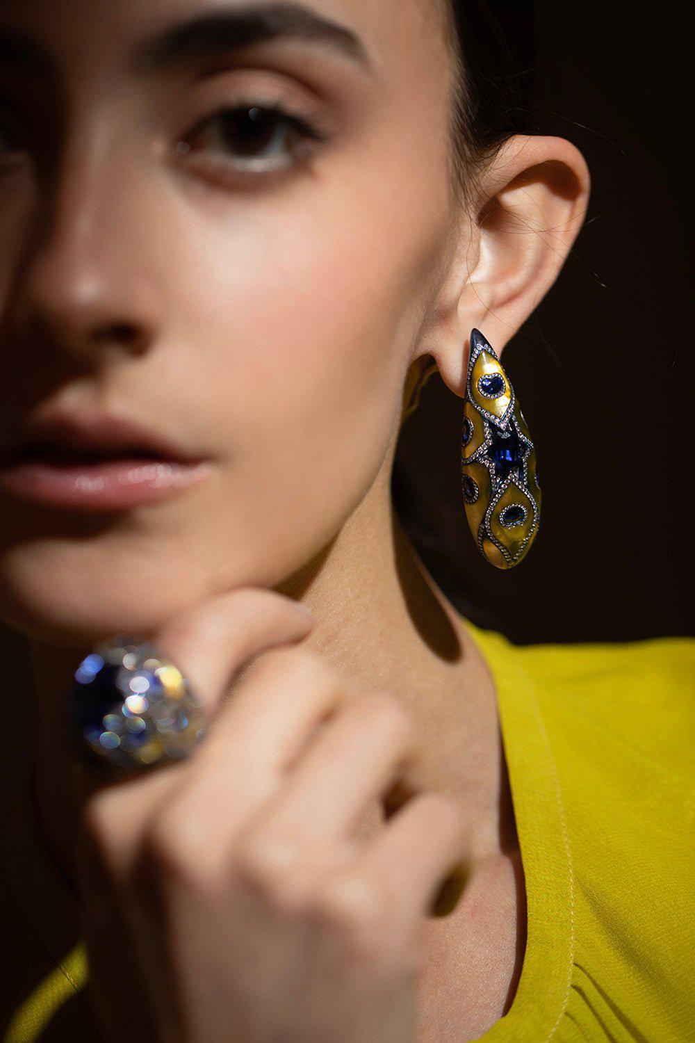 SABOO FINE JEWELS-Sapphire Diamond Earrings-TITANIUM