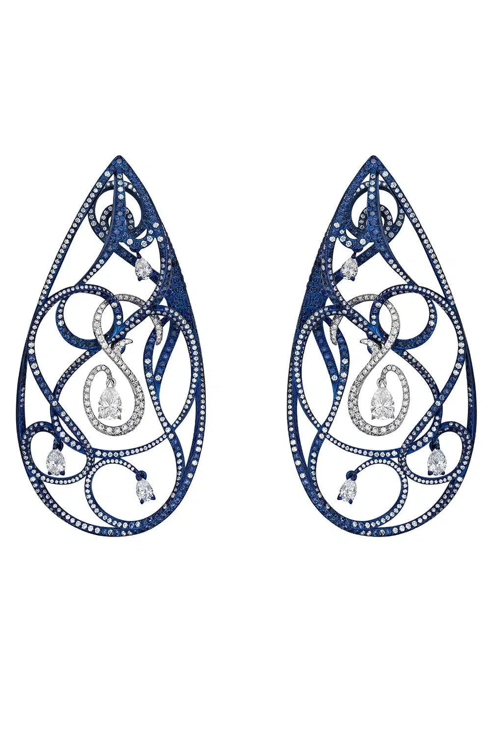 SABOO FINE JEWELS-Sapphire Diamond Scroll Earrings-TITANIUM