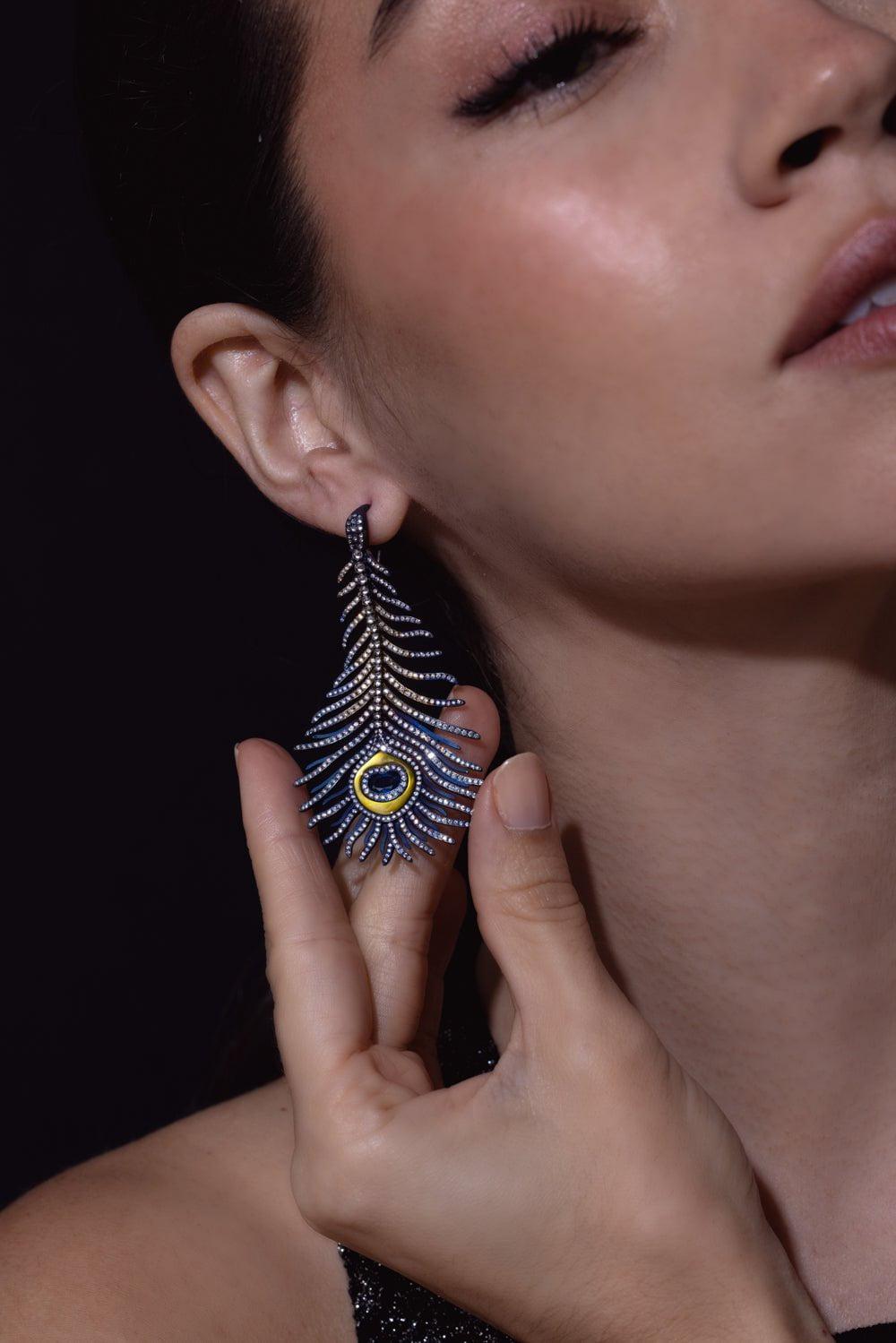 SABOO FINE JEWELS-Sapphire Feather Earrings-TITANIUM
