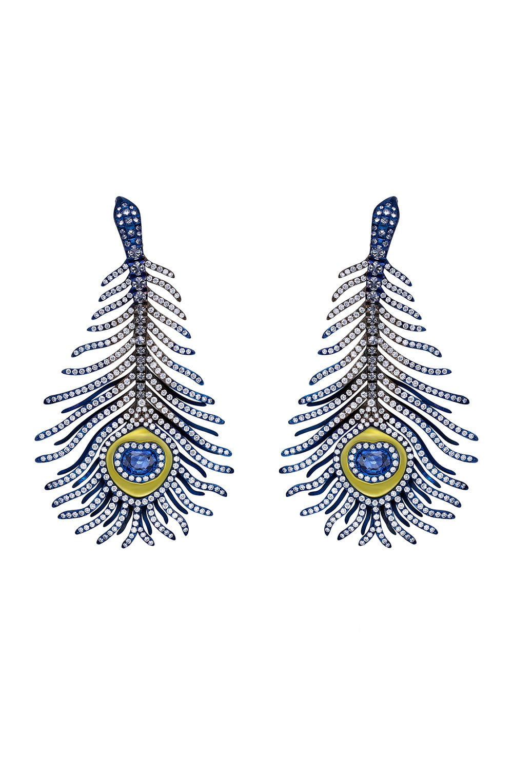 SABOO FINE JEWELS-Sapphire Feather Earrings-TITANIUM