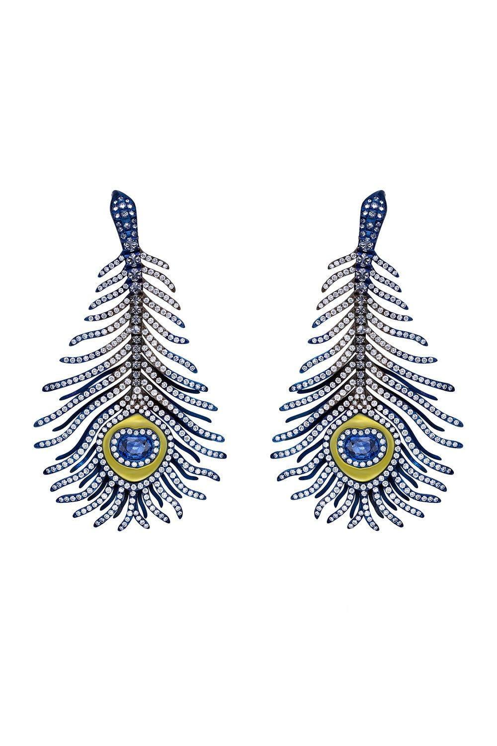 SABOO FINE JEWELS-Sapphire Feather Earrings-TITANIUM