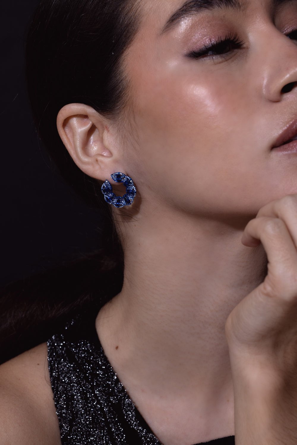 SABOO FINE JEWELS-Blue Sapphire Circle Earrings-WHITE GOLD