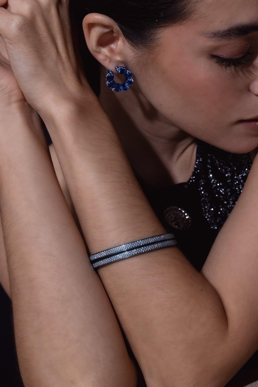 SABOO FINE JEWELS-Blue Sapphire Circle Earrings-WHITE GOLD