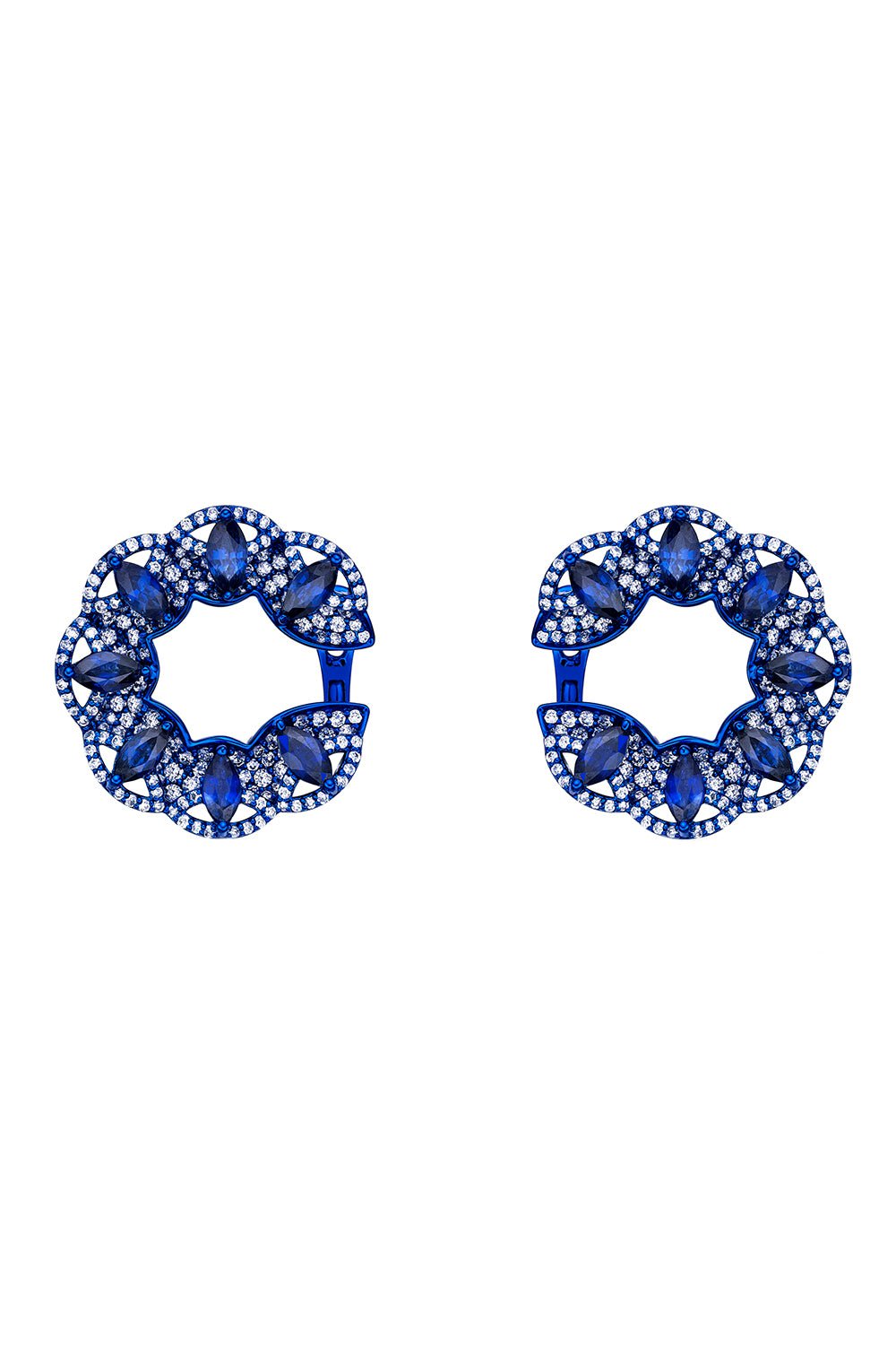 SABOO FINE JEWELS-Blue Sapphire Circle Earrings-WHITE GOLD
