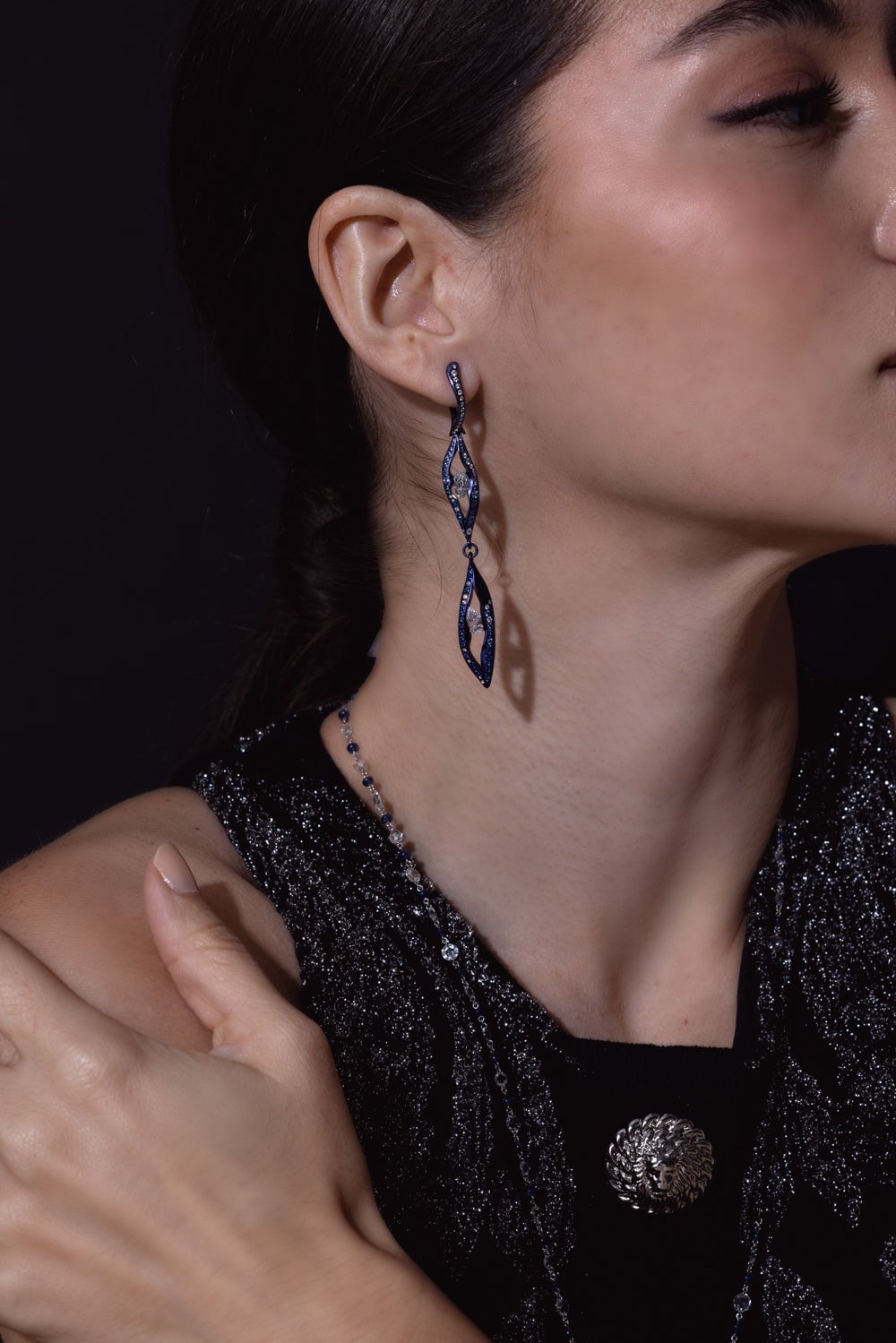 SABOO FINE JEWELS-Blue Sapphire Drop Earrings-WHITE GOLD