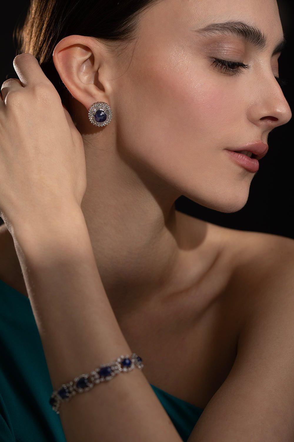 SABOO FINE JEWELS-Blue Sapphire Royale Earrings-WHITE GOLD
