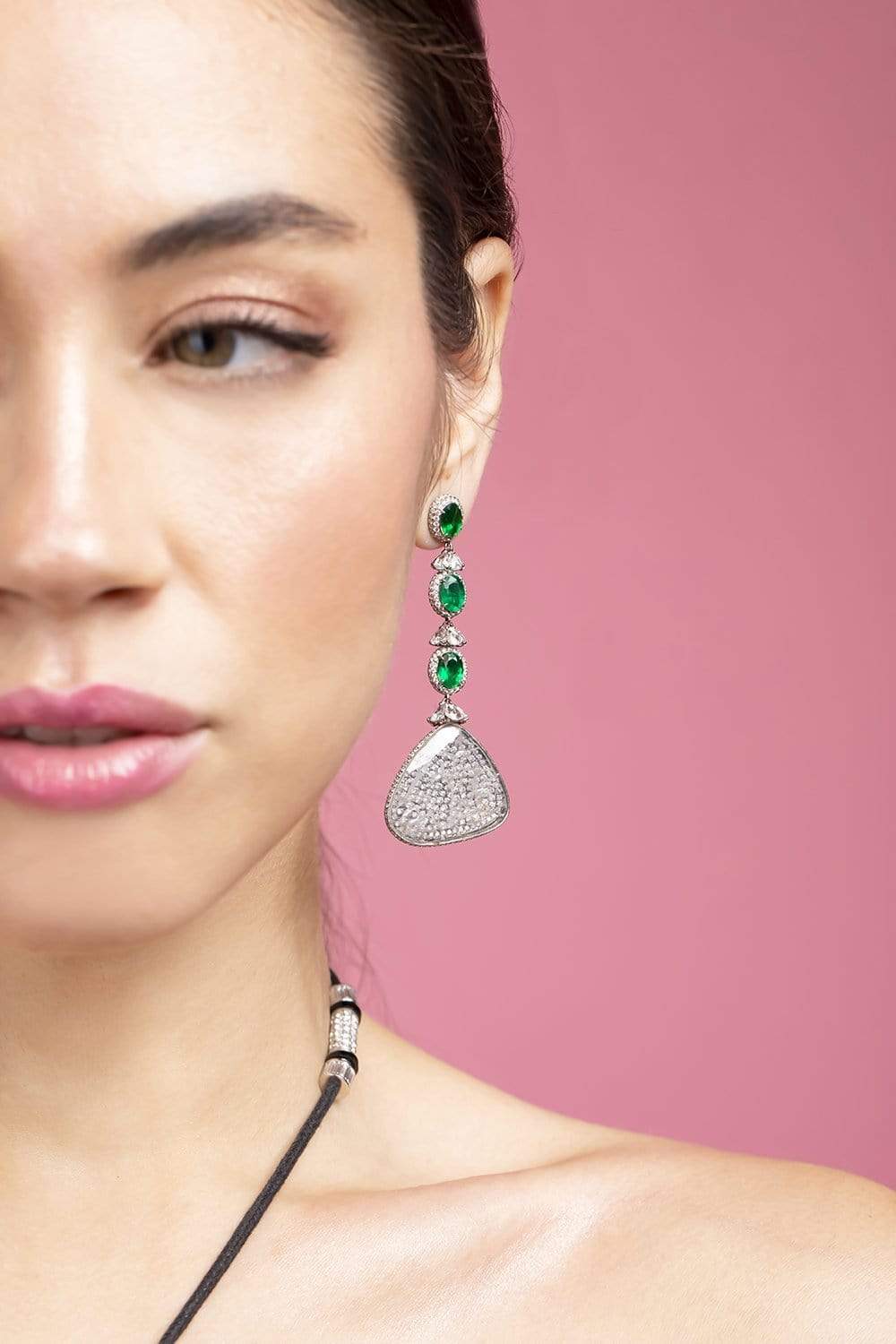 SABOO FINE JEWELS-Elemento Diamond and Emerald Drop Earrings-WHITE GOLD