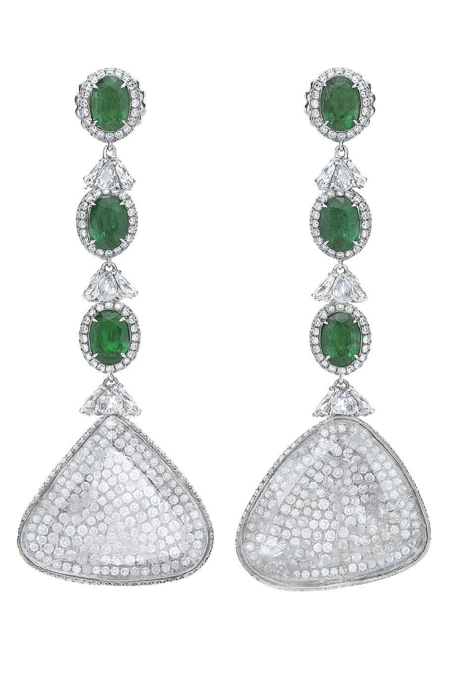 SABOO FINE JEWELS-Elemento Diamond and Emerald Drop Earrings-WHITE GOLD