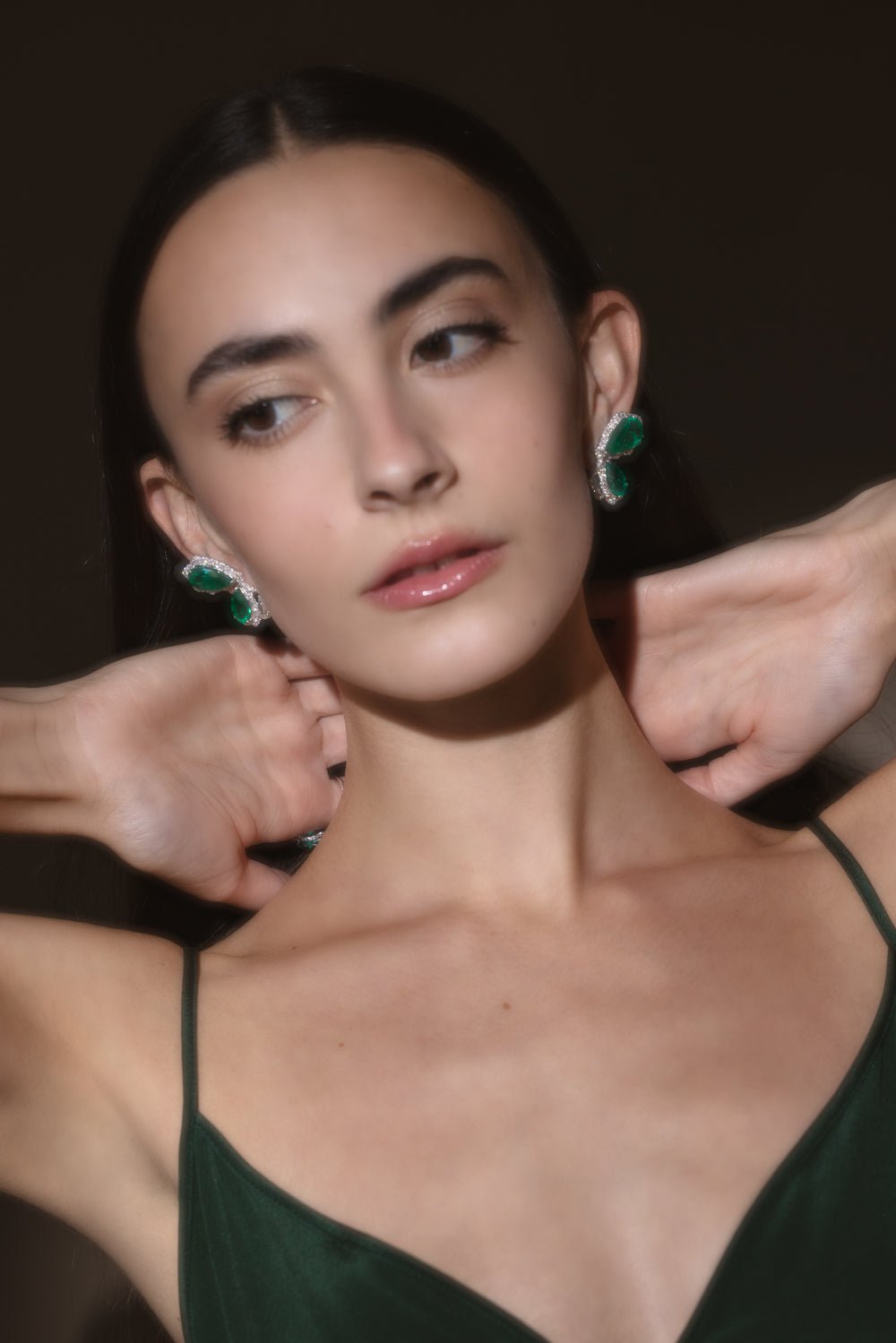 SABOO FINE JEWELS-Emerald Diamond Briolette Earrings-WHITE GOLD