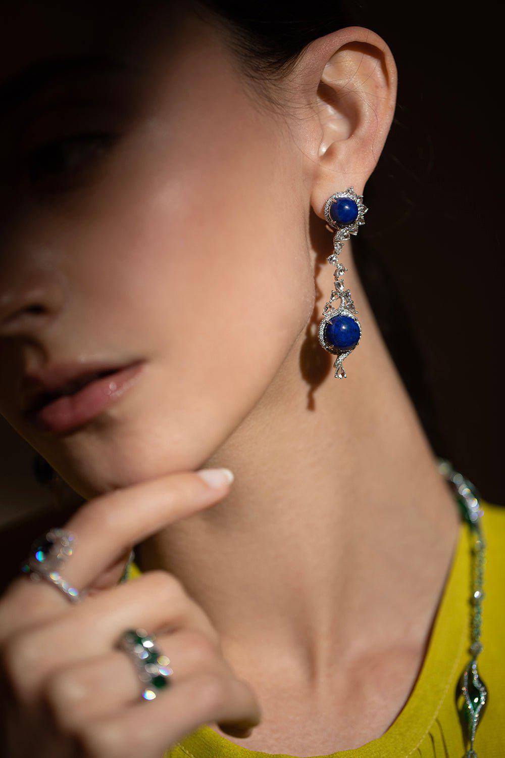 SABOO FINE JEWELS-Lapis Drop Earrings-WHITE GOLD