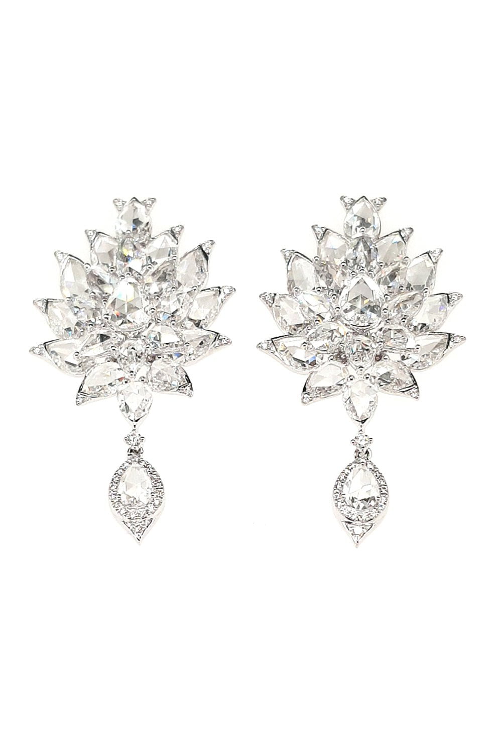 SABOO FINE JEWELS-Luminecent Rose Floral Earrings-WHITE GOLD
