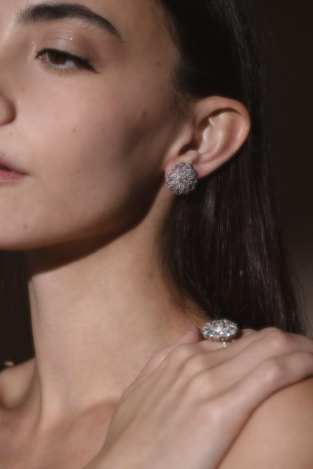 SABOO FINE JEWELS-Luminescent Rose Earrings-WHITE GOLD