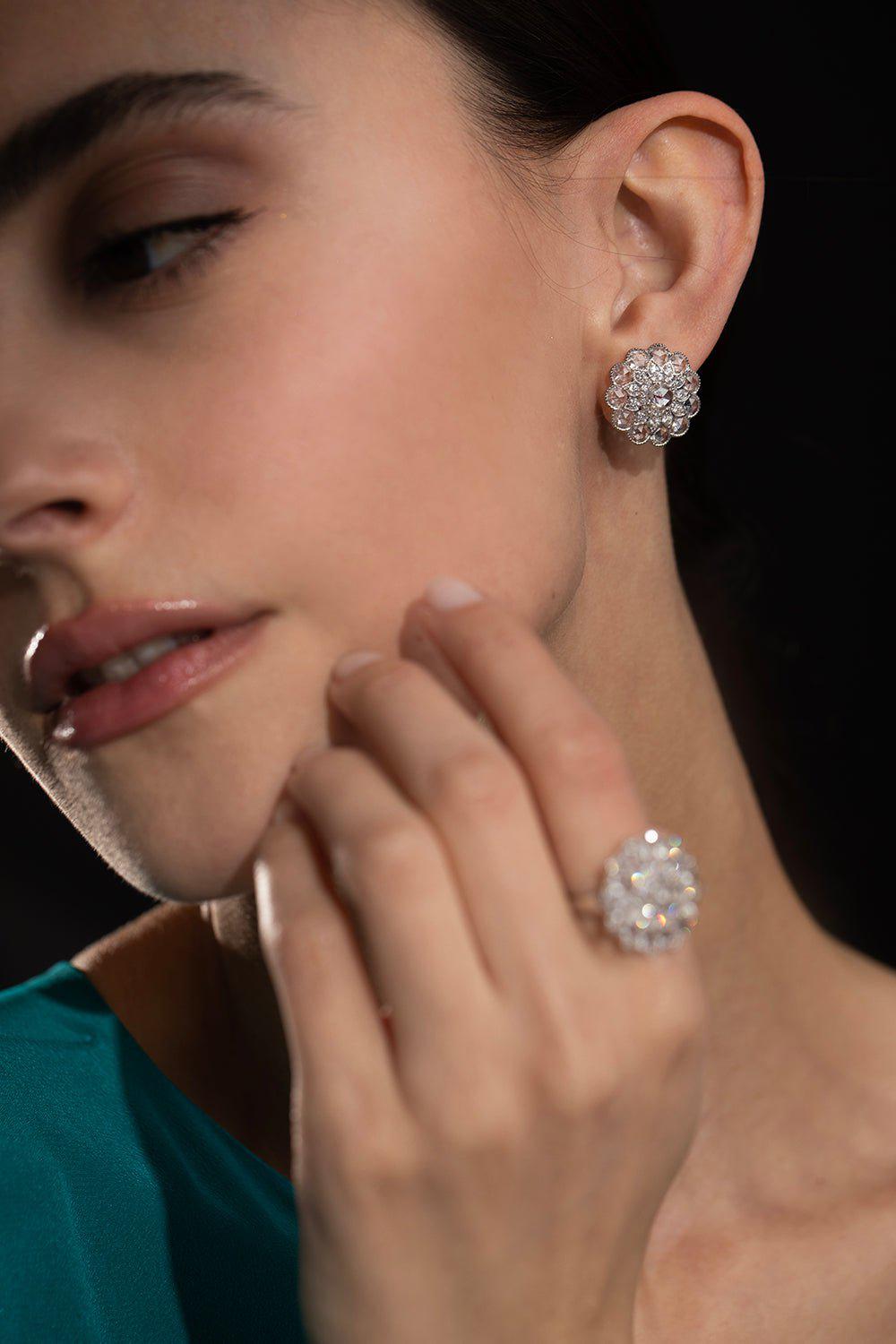 SABOO FINE JEWELS-Luminescent Rose Earrings-WHITE GOLD