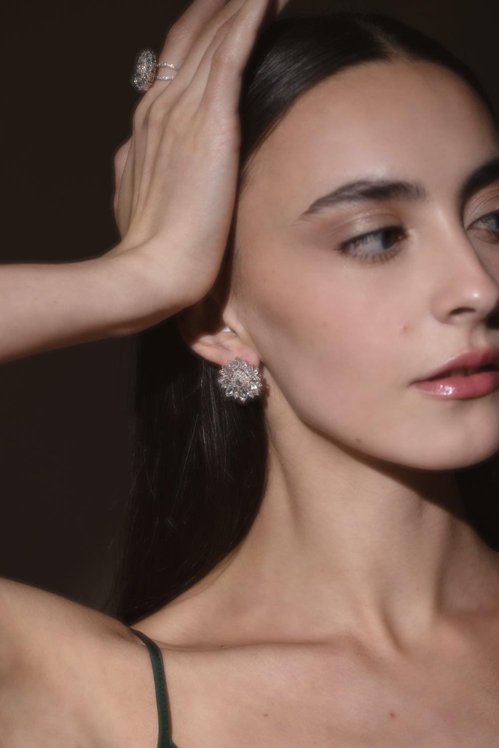 SABOO FINE JEWELS-Luminescent Rose Earrings- Pear Diamonds-WHITE GOLD