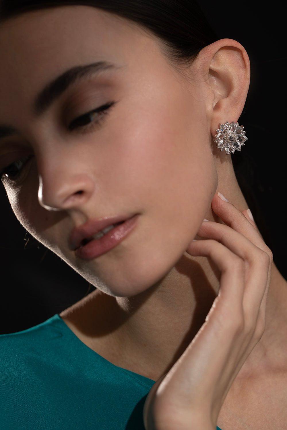 SABOO FINE JEWELS-Luminescent Rose Earrings- Pear Diamonds-WHITE GOLD