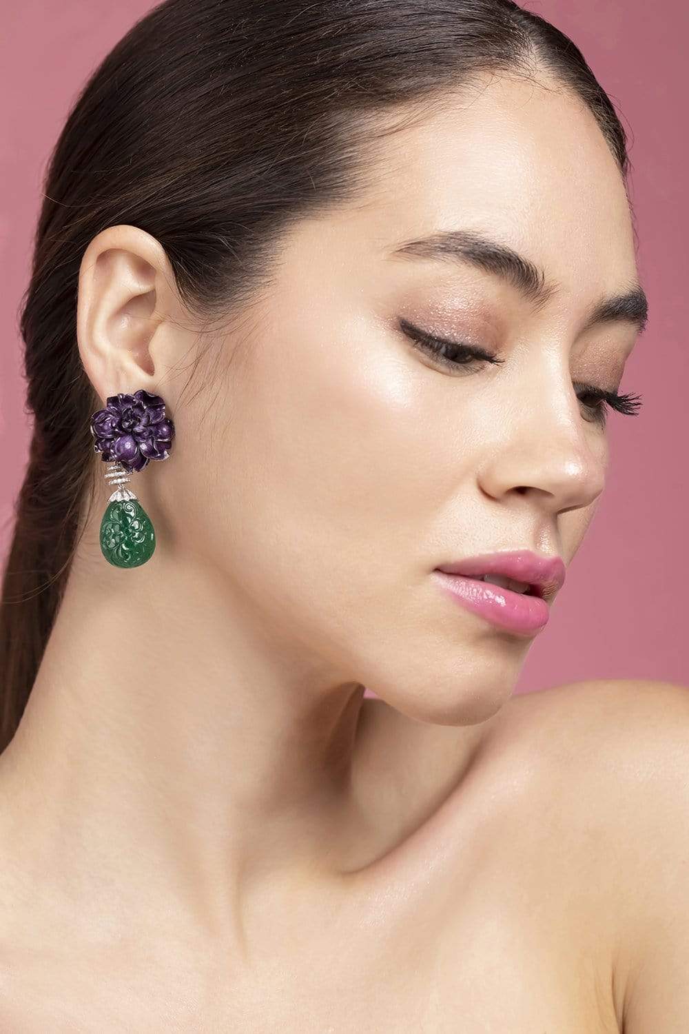 SABOO FINE JEWELS-Royalle Carved Emerald Drop Earrings-WHITE GOLD