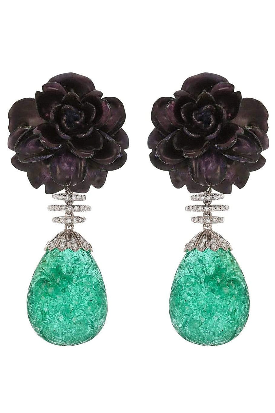 SABOO FINE JEWELS-Royalle Carved Emerald Drop Earrings-WHITE GOLD