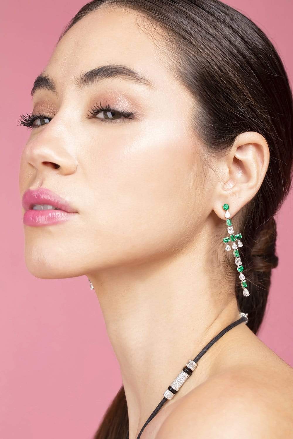 SABOO FINE JEWELS-Royalle Emerald and Diamond Drop Earrings-WHITE GOLD