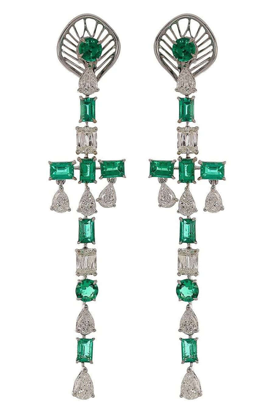 SABOO FINE JEWELS-Royalle Emerald and Diamond Drop Earrings-WHITE GOLD