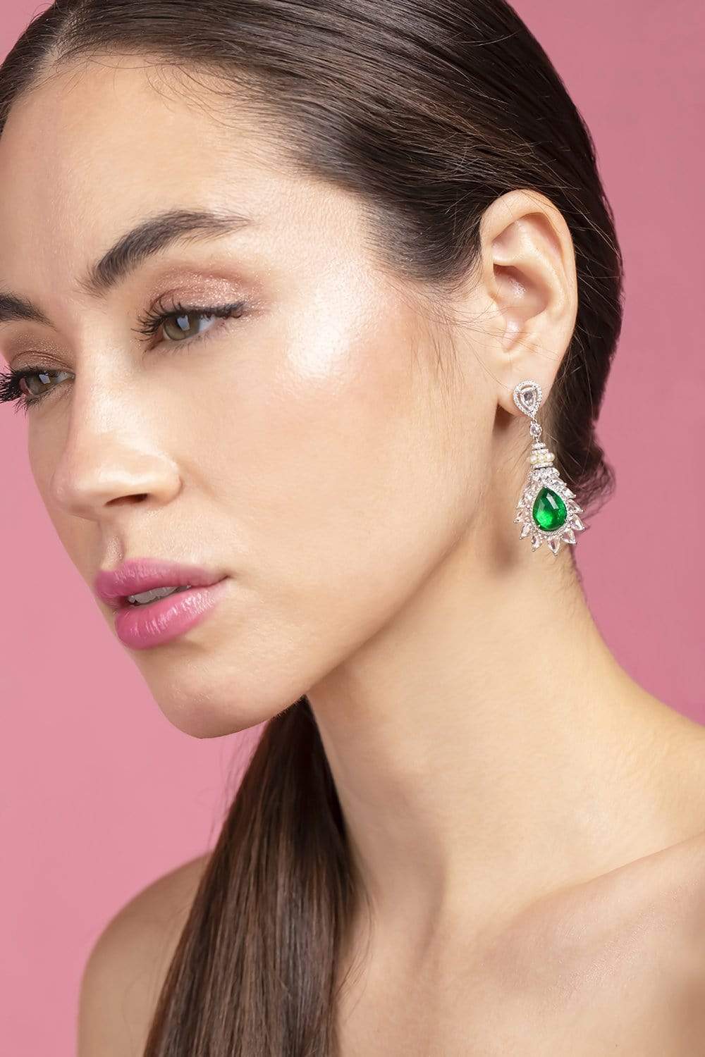 SABOO FINE JEWELS-Royalle Emerald and Diamond Ray Earrings-WHITE GOLD