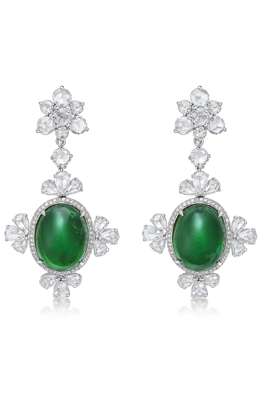 SABOO FINE JEWELS-Royalle Emerald Three Drop Earrings-WHITE GOLD