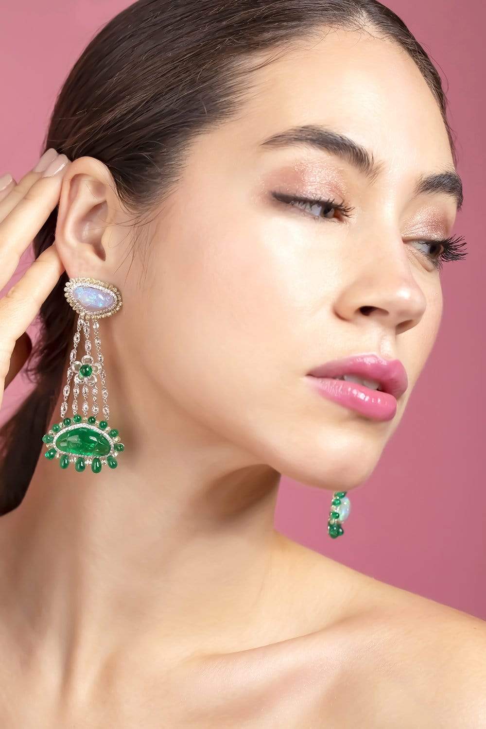 SABOO FINE JEWELS-Royalle Mixmatch Opal and Emerald Earrings-WHITE GOLD