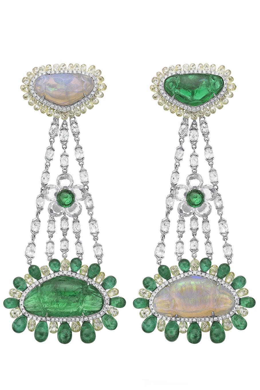 SABOO FINE JEWELS-Royalle Mixmatch Opal and Emerald Earrings-WHITE GOLD