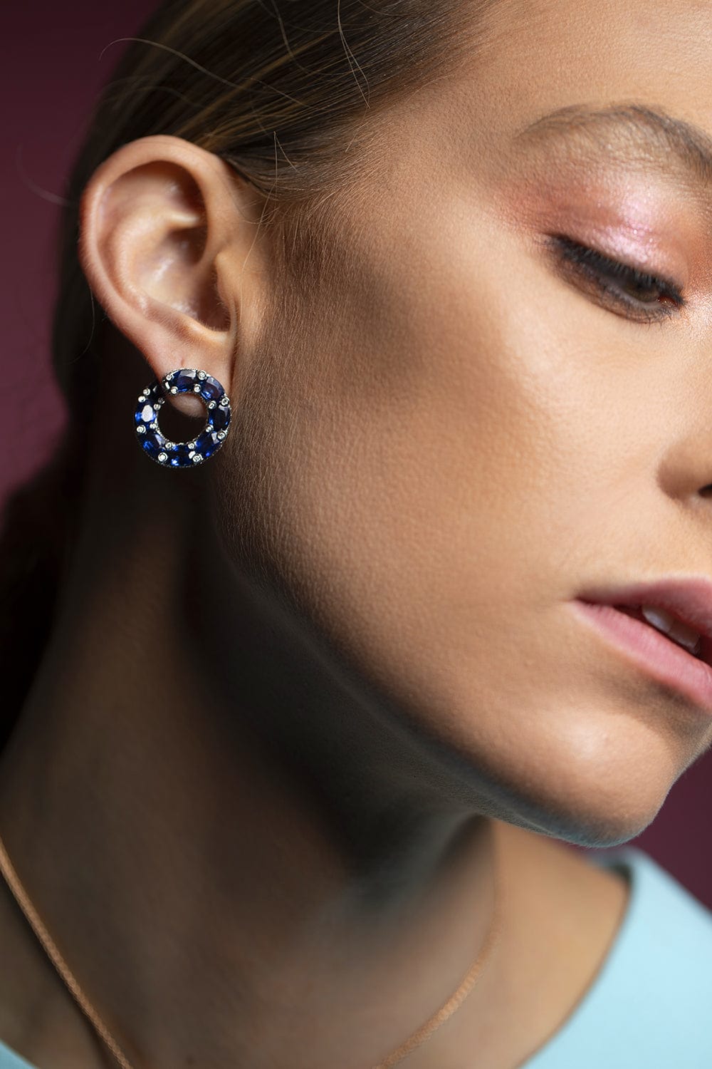 SABOO FINE JEWELS-Sapphire and Diamond Loop Earrings-WHITE GOLD