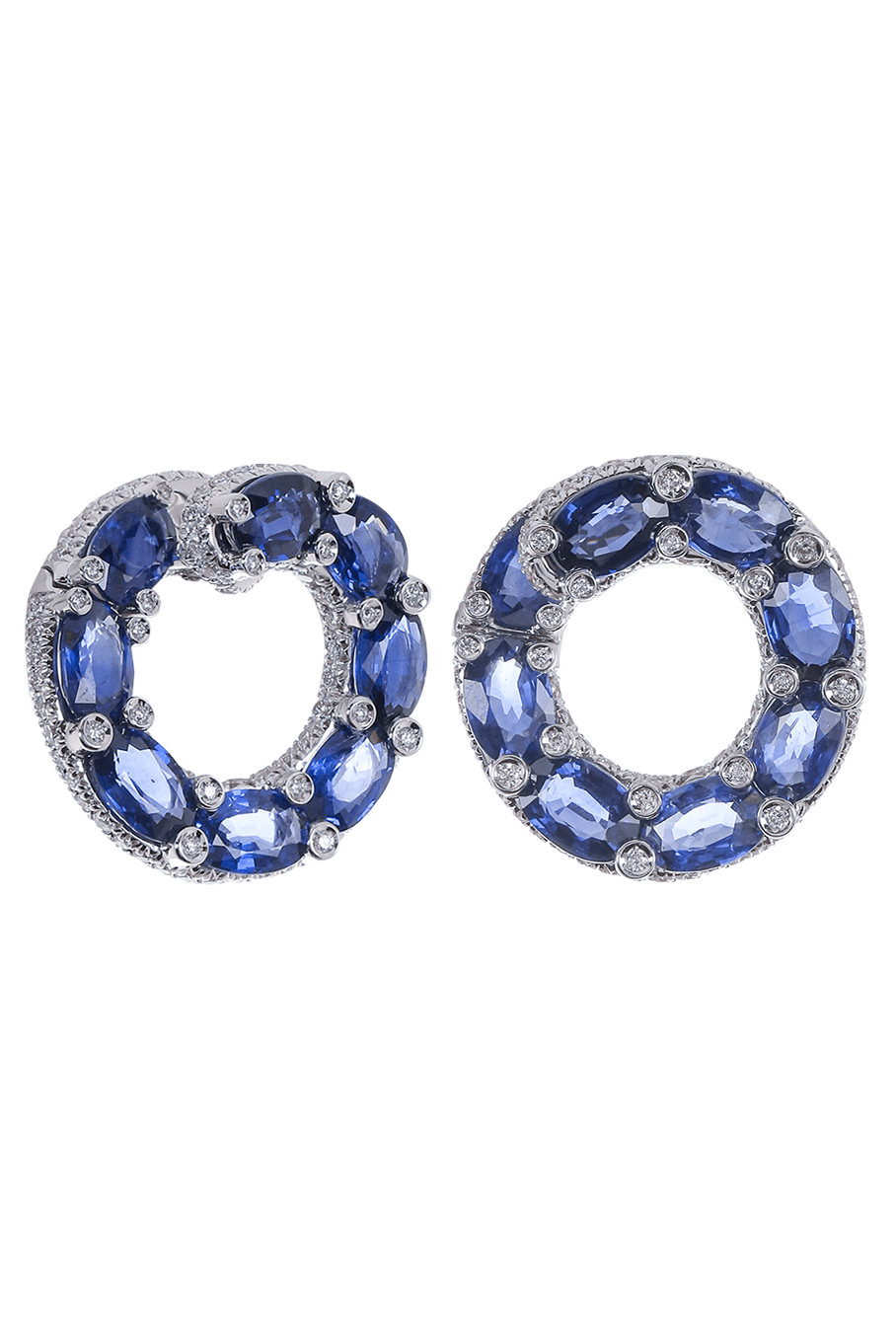 SABOO FINE JEWELS-Sapphire and Diamond Loop Earrings-WHITE GOLD