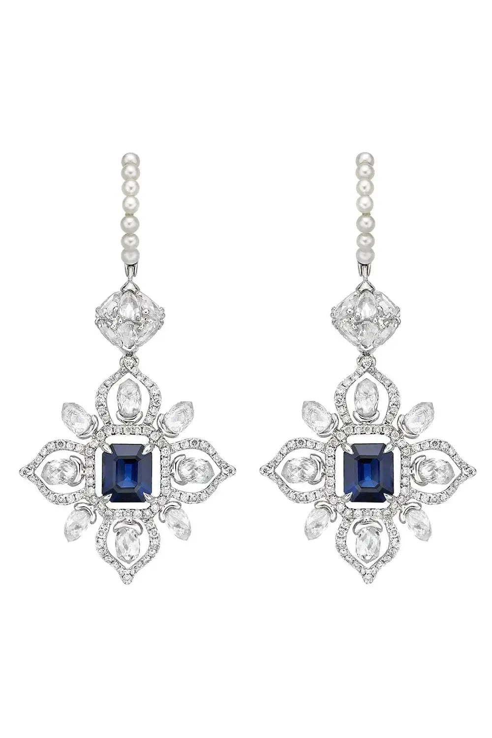 SABOO FINE JEWELS-Sapphire Diamond Drop Earrings-WHITE GOLD