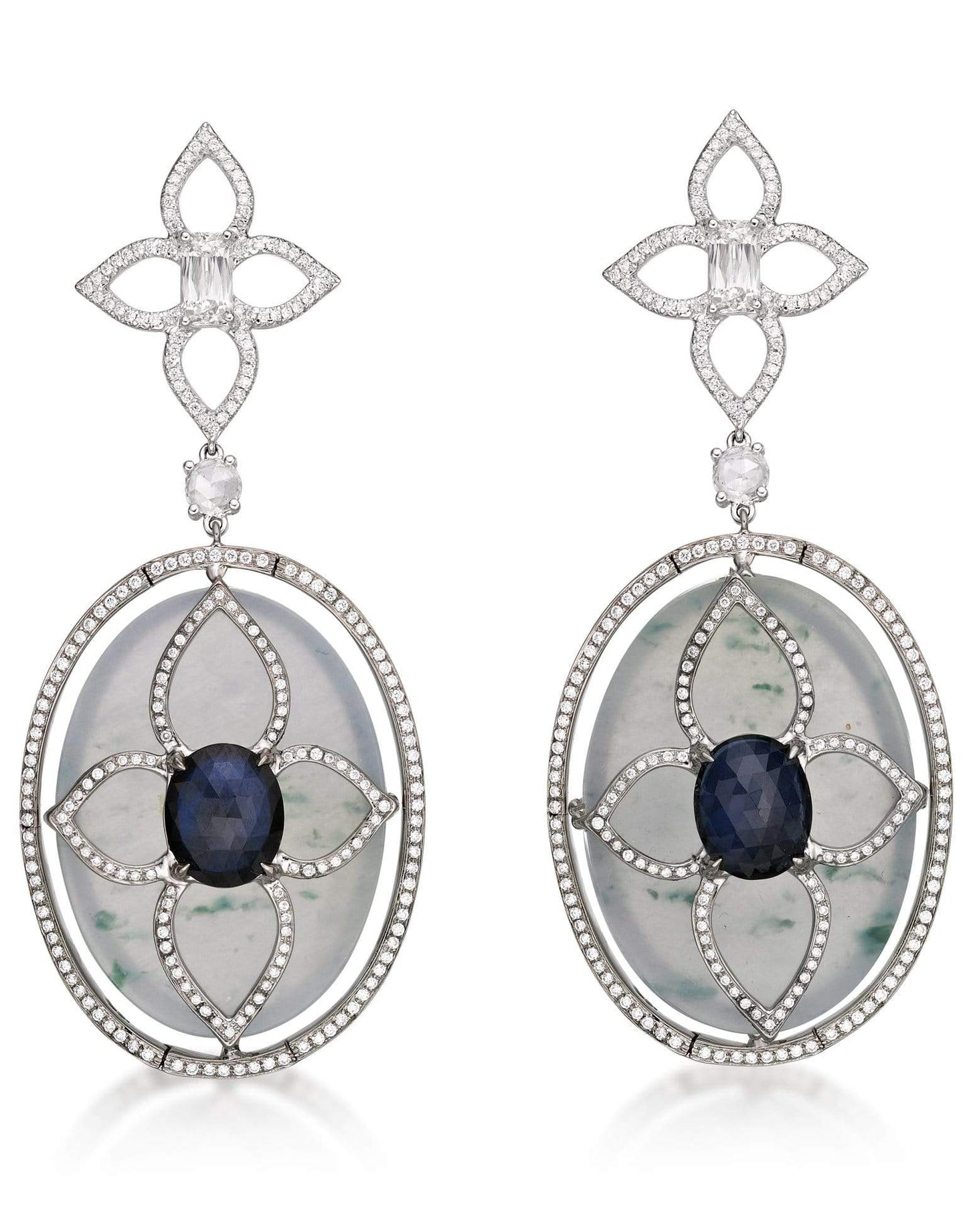 SABOO FINE JEWELS-Sapphire, Jade and Diamond Drop Earrings-WHITE GOLD