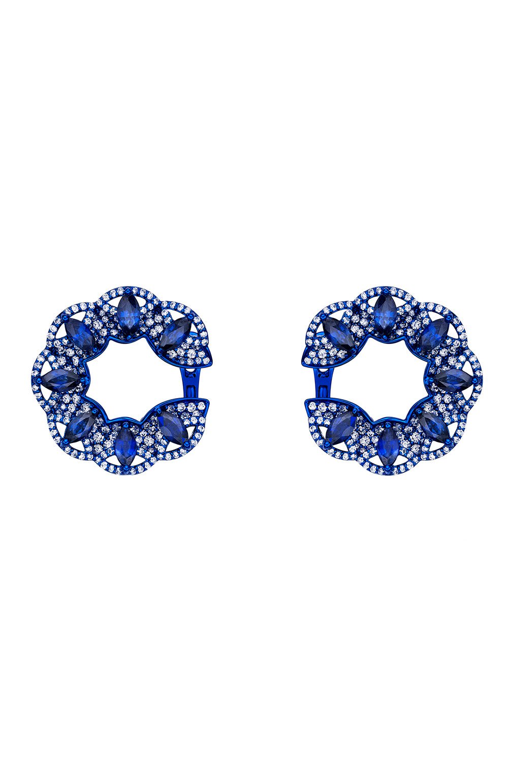 SABOO FINE JEWELS-Blue Sapphire Circle Earrings-WHITE GOLD