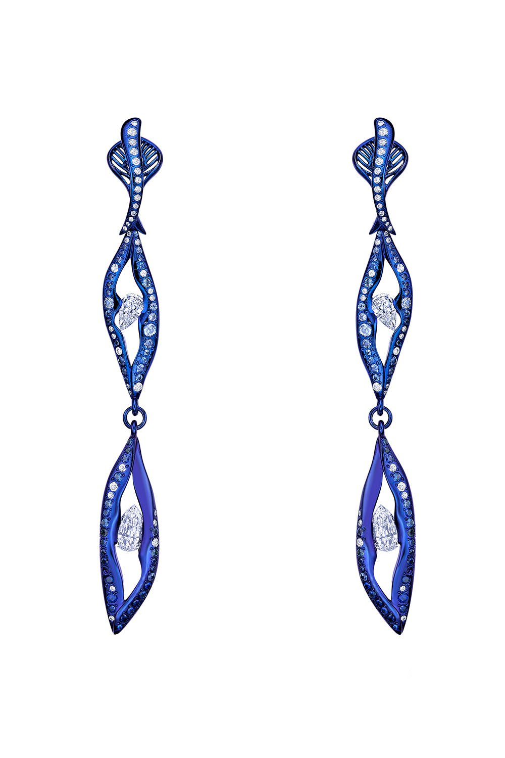 SABOO FINE JEWELS-Blue Sapphire Drop Earrings-WHITE GOLD