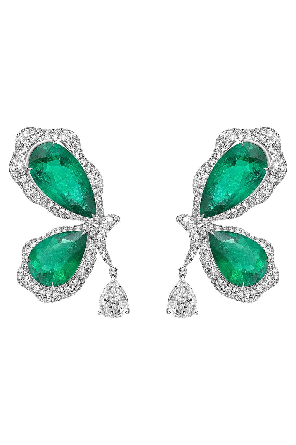 SABOO FINE JEWELS-Emerald Diamond Briolette Earrings-WHITE GOLD