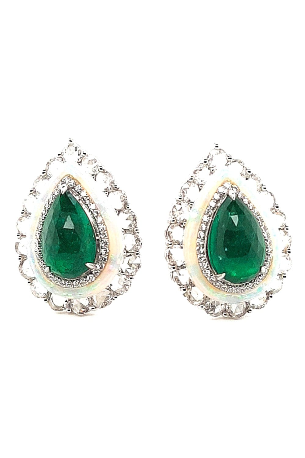 SABOO FINE JEWELS-Emerald Rosecut Carved Opal Earrings-WHITE GOLD