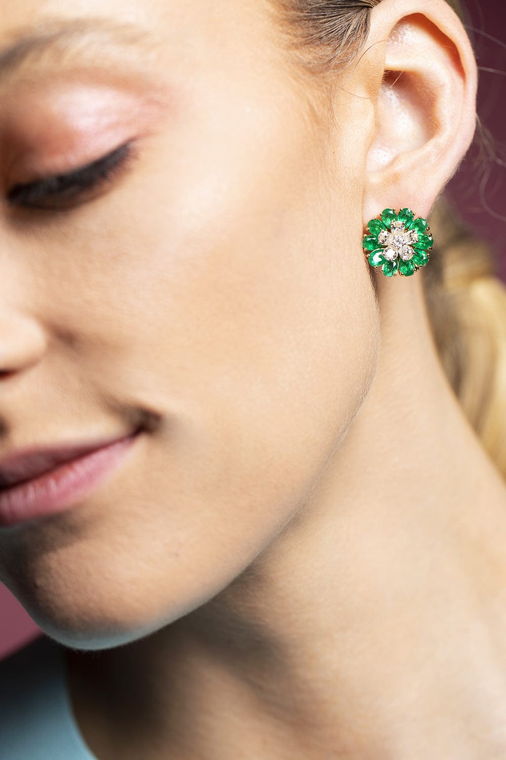 SABOO FINE JEWELS-Emerald and Diamond Floral Symphony Earrings-YELLOW GOLD