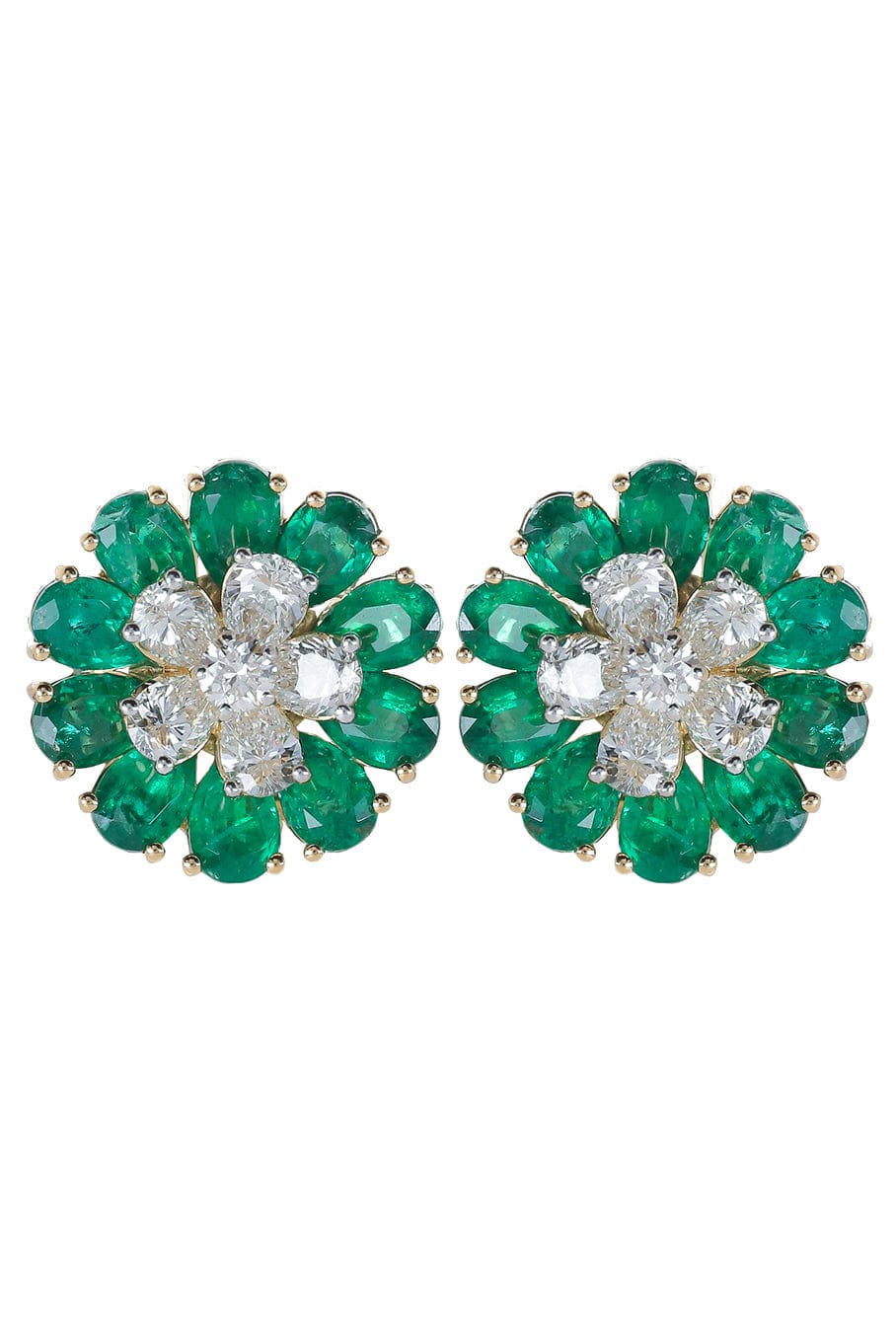 SABOO FINE JEWELS-Emerald and Diamond Floral Symphony Earrings-YELLOW GOLD