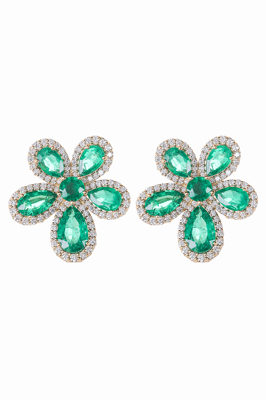 SABOO FINE JEWELS-Emerald Floral Symphony Earrings-YELLOW GOLD