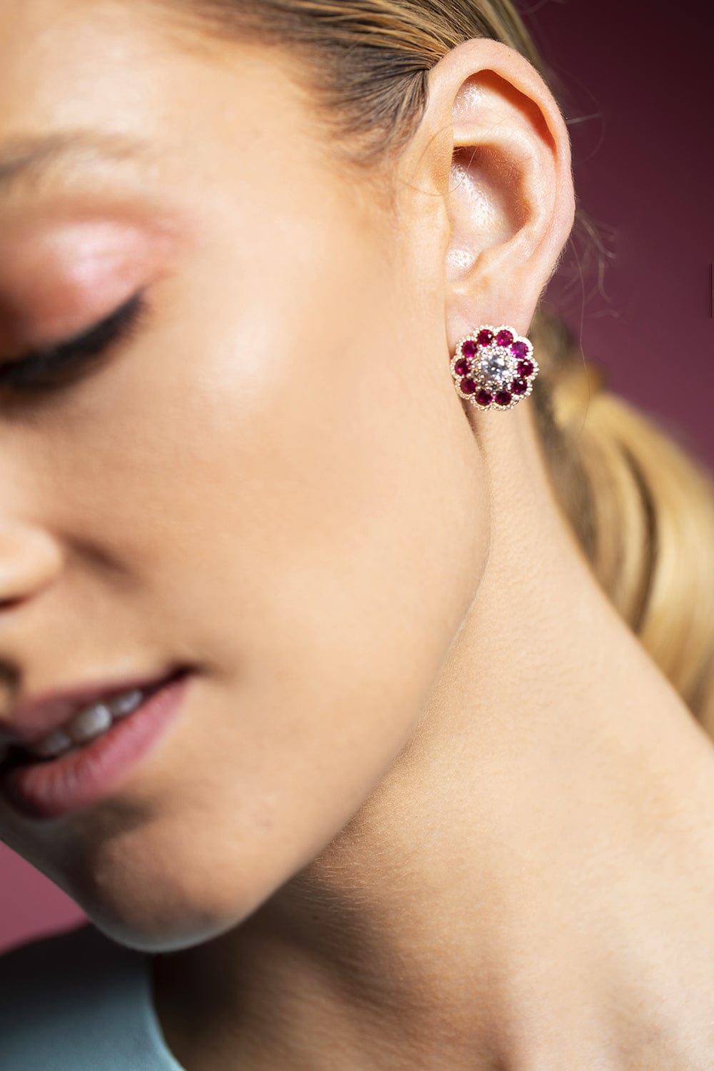 SABOO FINE JEWELS-Ruby Floral Symphony Earrings-YELLOW GOLD