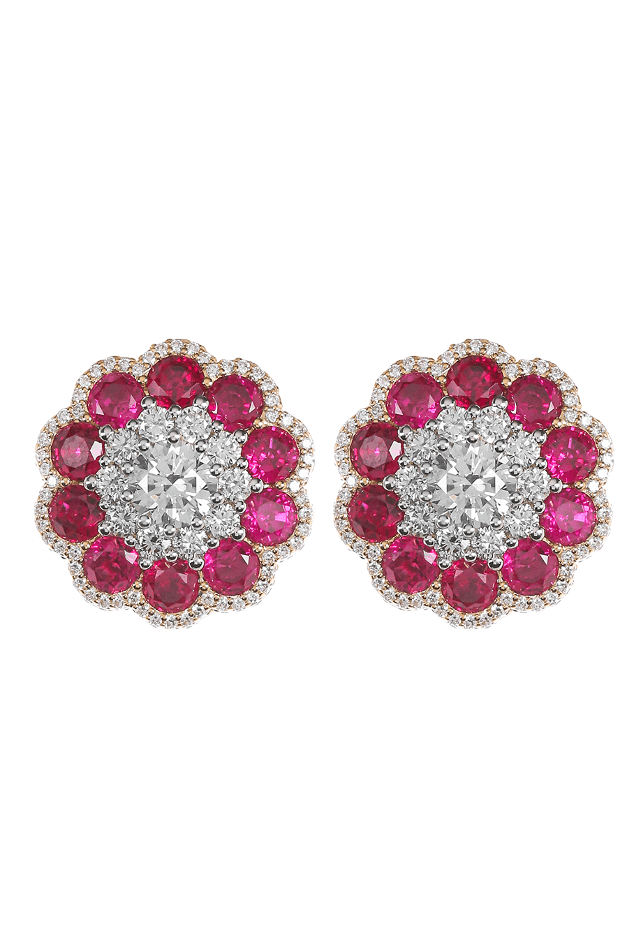 SABOO FINE JEWELS-Ruby Floral Symphony Earrings-YELLOW GOLD