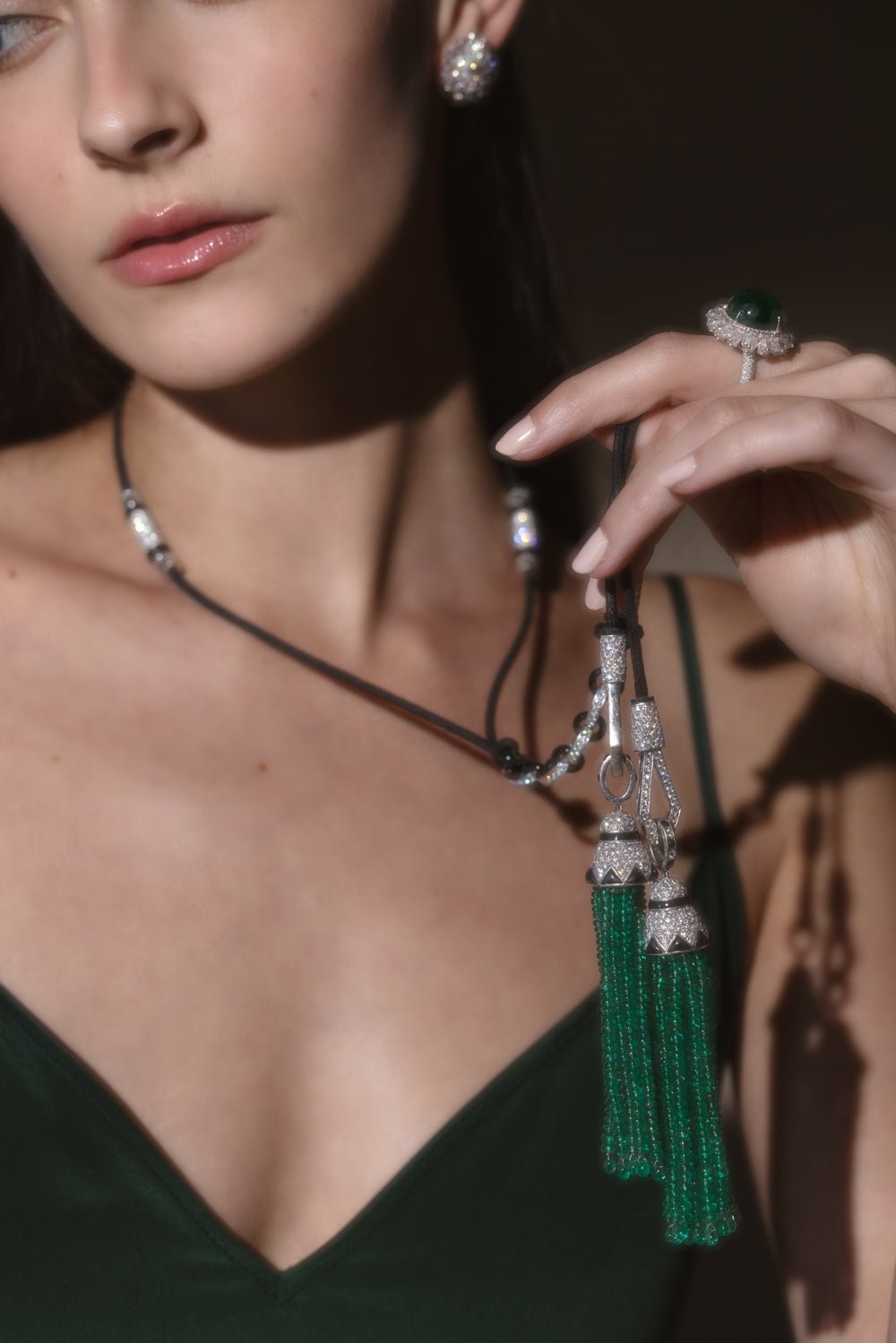 Royalle Emerald Tassel Necklace JEWELRYFINE JEWELNECKLACE O SABOO FINE JEWELS   