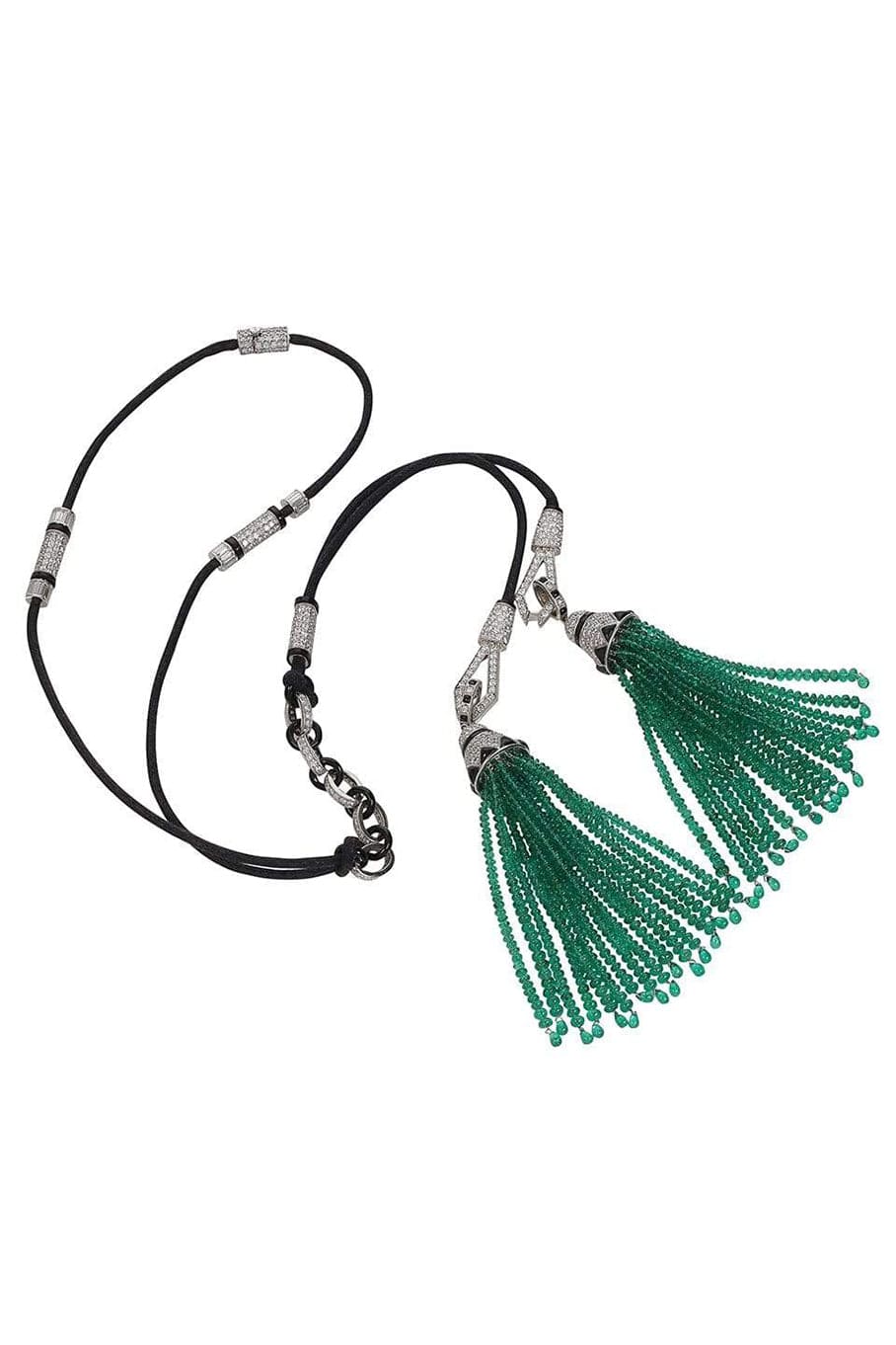 SABOO FINE JEWELS-Royalle Emerald Tassel Necklace-PLATINUM