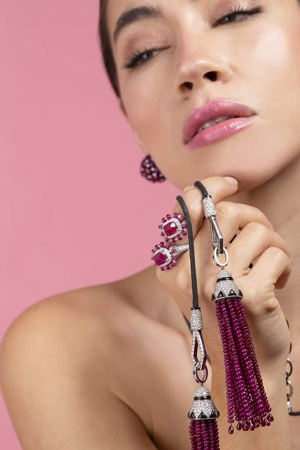 SABOO FINE JEWELS-Royalle Ruby Tassel Necklace-PLATINUM