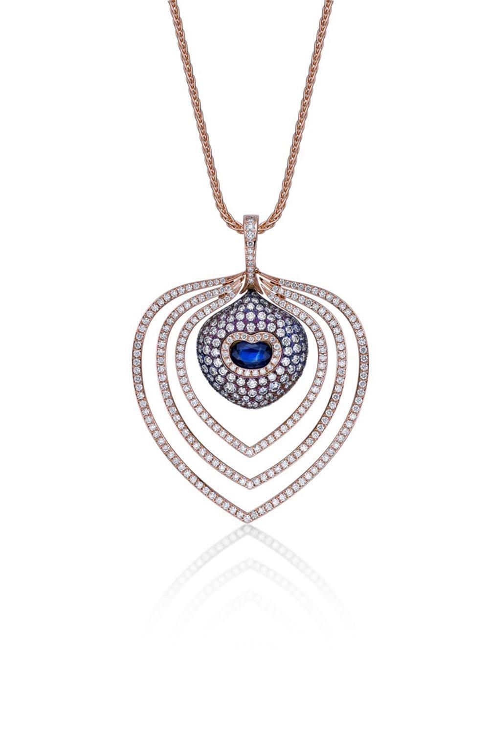 Blue Sapphire Diamond Necklace-ROSE GOLD-18-JEWELRYFINE JEWELNECKLACE O-SABOO FINE JEWELS