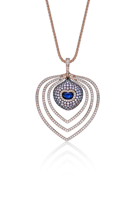 Blue Sapphire Diamond Necklace-ROSE GOLD-18-JEWELRYFINE JEWELNECKLACE O-SABOO FINE JEWELS