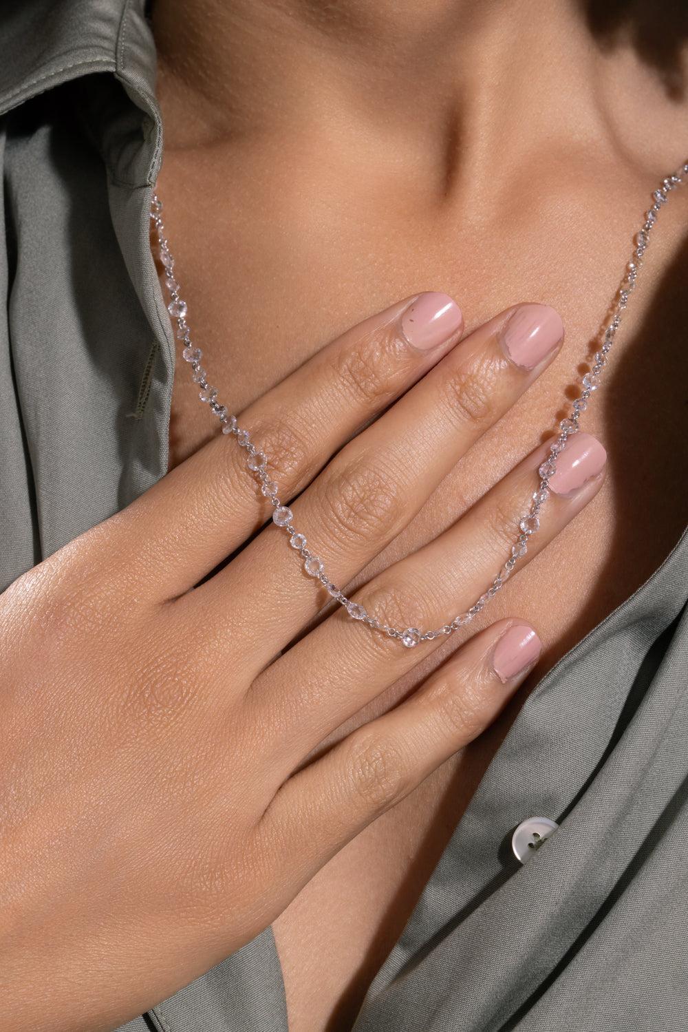 Diamond Round Rosecut Necklace-WHITE GOLD-24-JEWELRYFINE JEWELNECKLACE O-SABOO FINE JEWELS