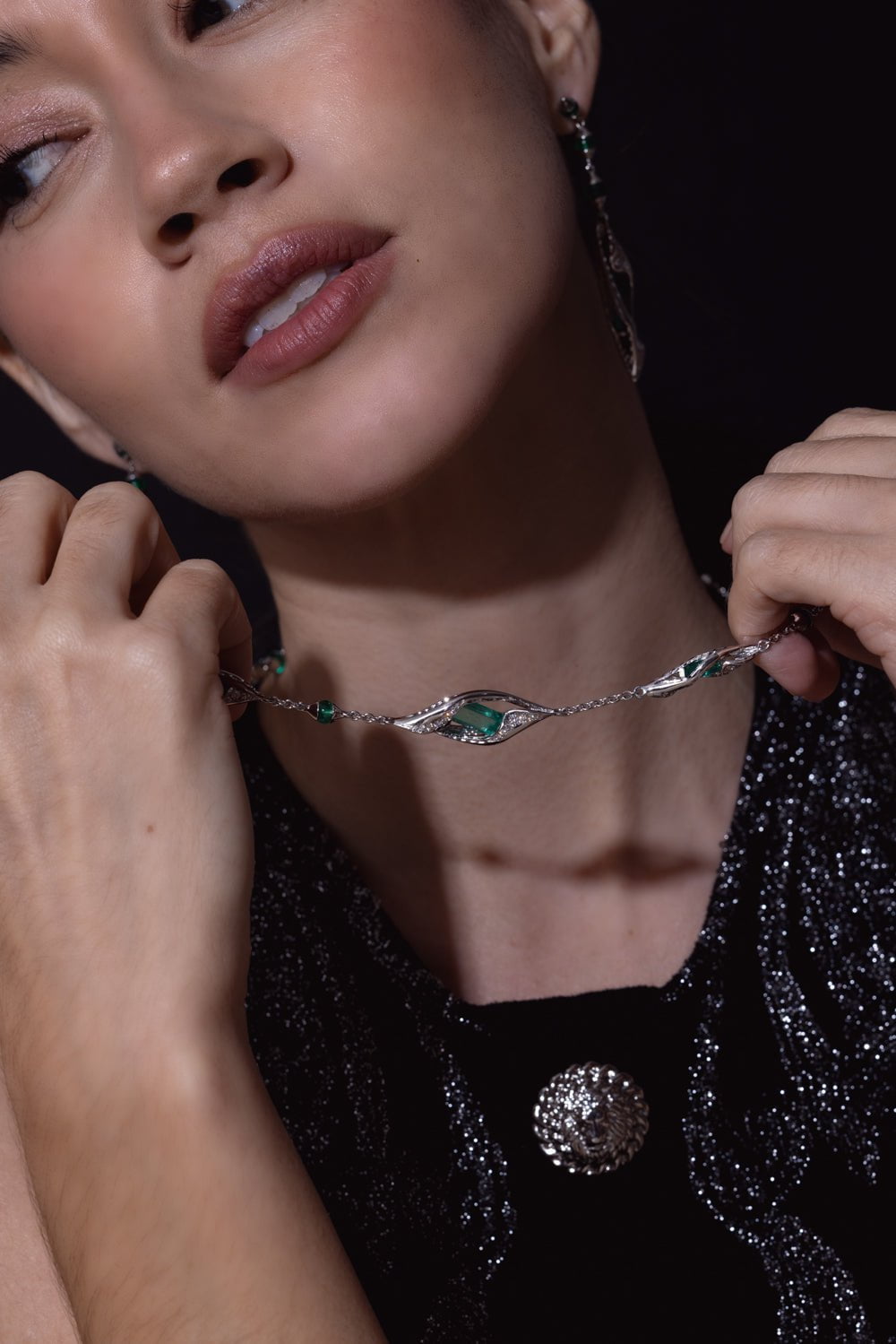 SABOO FINE JEWELS-Emerald Tube Necklace-WHITE GOLD