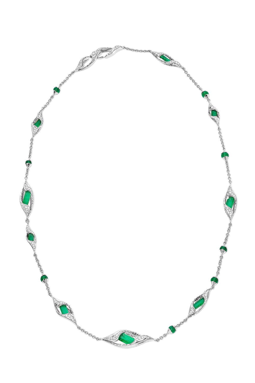 SABOO FINE JEWELS-Emerald Tube Necklace-WHITE GOLD